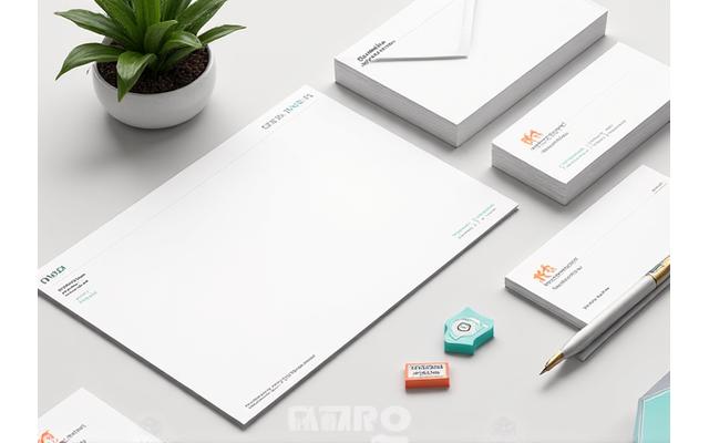 Conjunto de papelería corporativa personalizada, incluyendo tarjetas de visita, sobres y papel con membrete, con un diseño elegante.